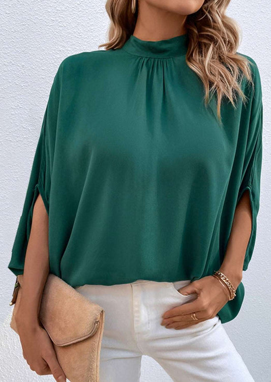 Tie Back Mock Neck Blouse in Forest Green