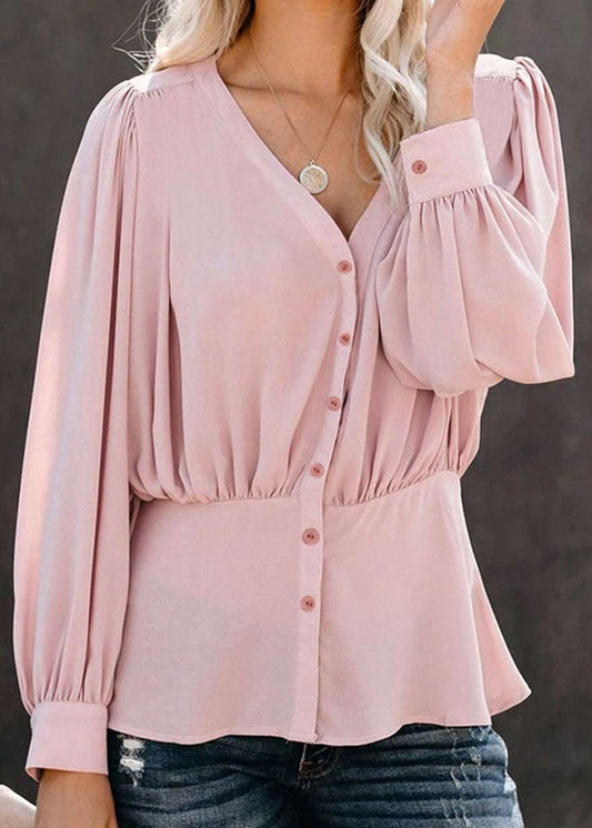 Buttoned Puff Sleeve Blouse in pink or black