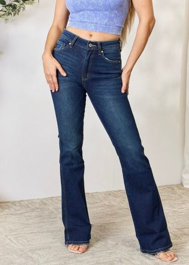 KANCAN ladies slim bootcut dark denim jeans