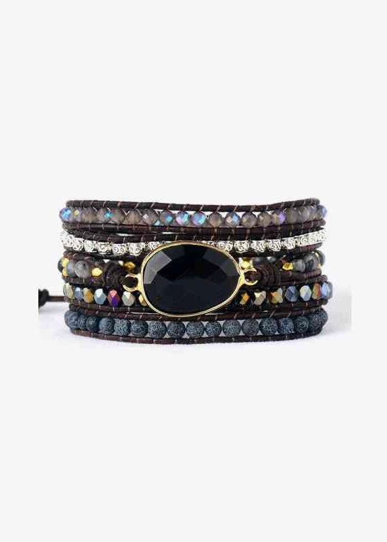 Black agate wrap style beaded bracelet