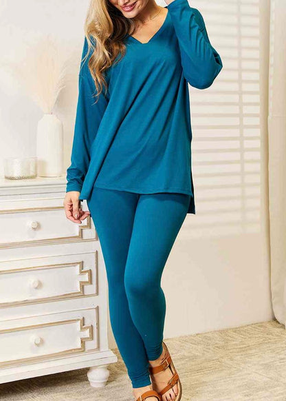 Womens Matching long sleeve top and bottom leggings in deep teal