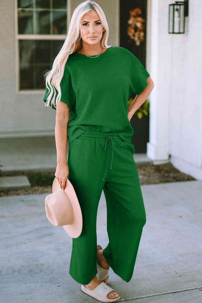 SHORT SLEEVE OVERSIZED TOP AND MATCHING PANTS LOUNGE SET in Multiple Colors