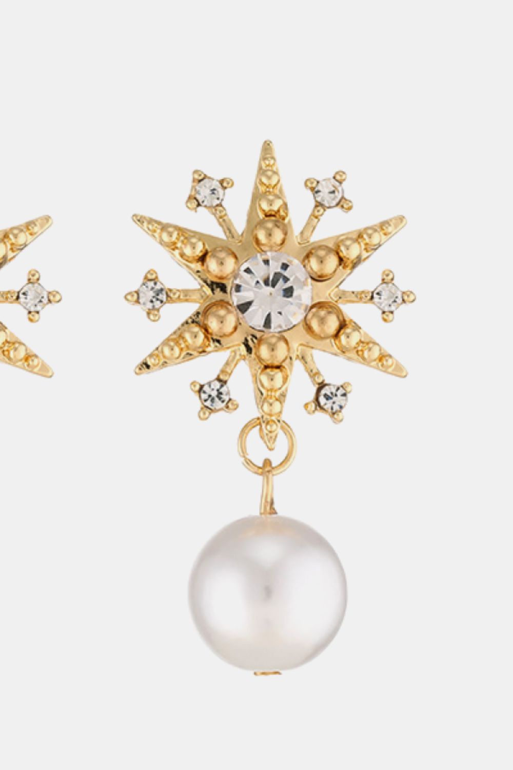 SYNTHETIC PEARL STAR SHAPE ALLOY EARRINGS in Gold Tone Finish