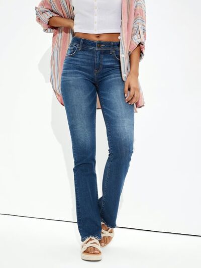 STRAIGHT LEG WASHED LOOK JEANS WITH POCKETS 