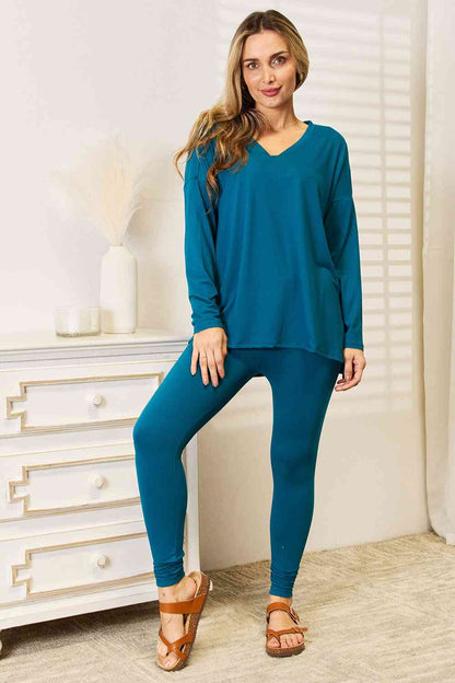 ZENANA LAZY DAYS  LONG SLEEVE TOP and LEGGINGS SET in Deep Teal