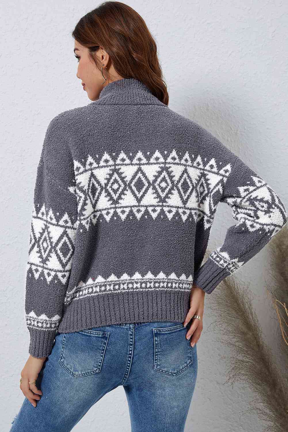 1/2 ZIP GEOMETRICAL PATTERN PULLOVER SWEATER in Charcoal back