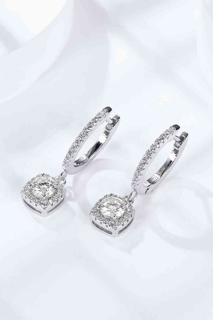 ADORED MOISSANITE HUGGIE DROP EARRINGS in Platinum Plated Sterling Silver