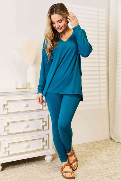 ZENANA LAZY DAYS  LONG SLEEVE TOP and LEGGINGS SET in Deep Teal