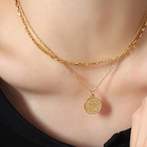 COIN on CHAIN DOUBLE LAYER NECKLACE in 18K Gold Plated finish