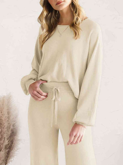 LONG SLEEVE LOUNGE TOP AND DRAWSTRING ROOMY PANTS SET in Multiple Colors