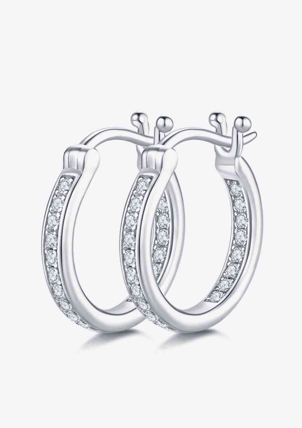 MOISSANITE ENCRUSTED SMALL HOOP EARRINGS Plated in Gold, Rose Gold or Platinum Plated  with safely clasp