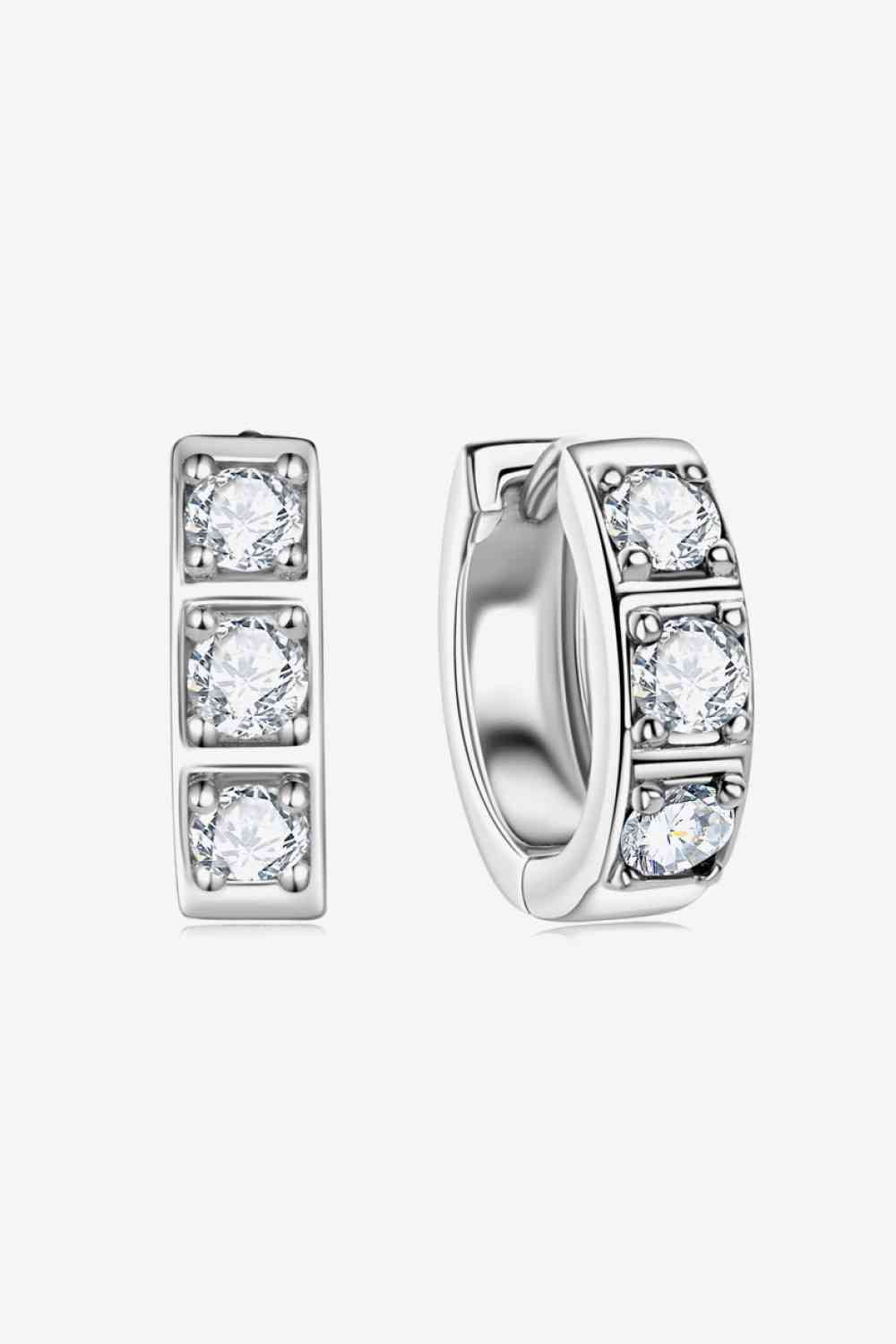 INLAID MOISSANITE HUGGIE EARRINGS in Platinum Plated Sterling Silver and Black or White Moissanite stones