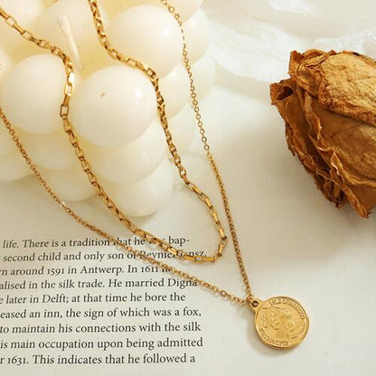 COIN on CHAIN DOUBLE LAYER NECKLACE in 18K Gold Plated finish