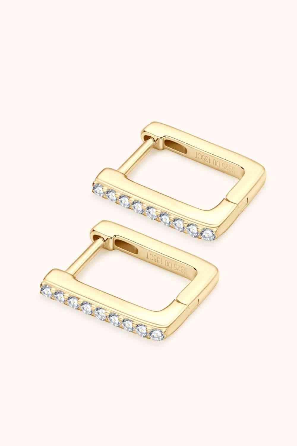 SQUARE HOOP MOISSANITE & 925 STERLING SILVER or GOLD PLATED EARRINGS