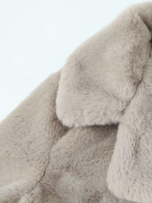 FAUX FUR BUTTON FRONT COAT with POCKETS in Camel and Lt Gray Beige