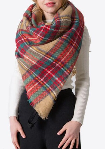 PLAID FAUX CASHIMERE OVERSIZED SCARF in Multiple Color Combinations 