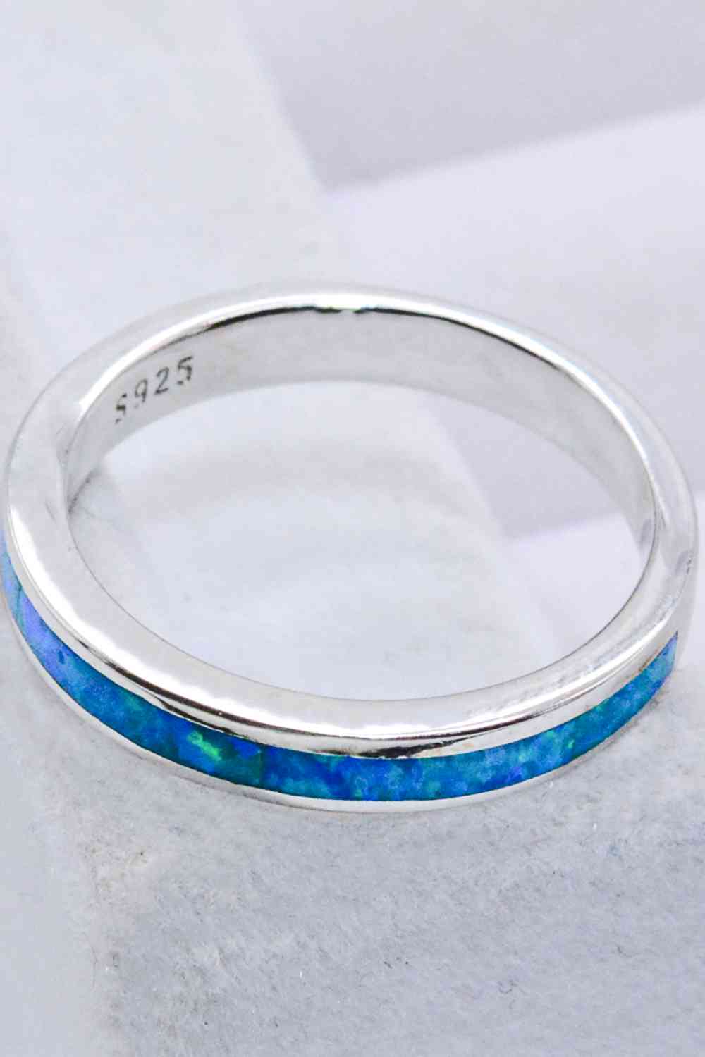 PLATNIUM PLATED 925 SILVER AND OPAL RING in Sky Blue