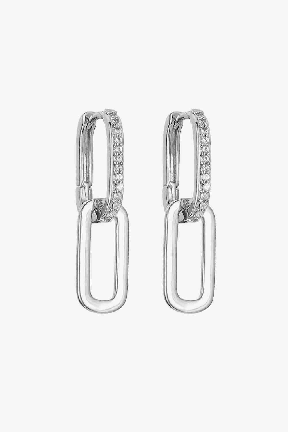 CUBIC ZIRCONIA LINK EARRINGS in Silver or Gold Plated Finish