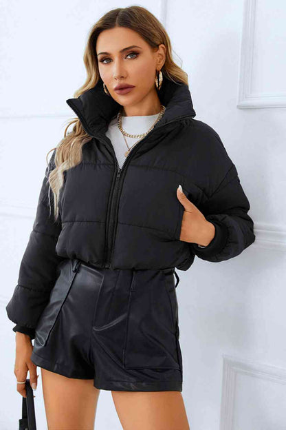ZIP-UP CROPPED PUFFER COAT with POCKETS in Multiple Colors