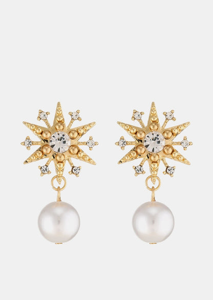SYNTHETIC PEARL STAR SHAPE ALLOY EARRINGS IN GOLD FINISH
