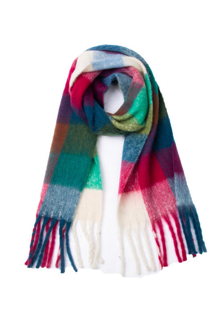 PLAID FRINGE DETAIL SCARF in Multiple Color Combinations