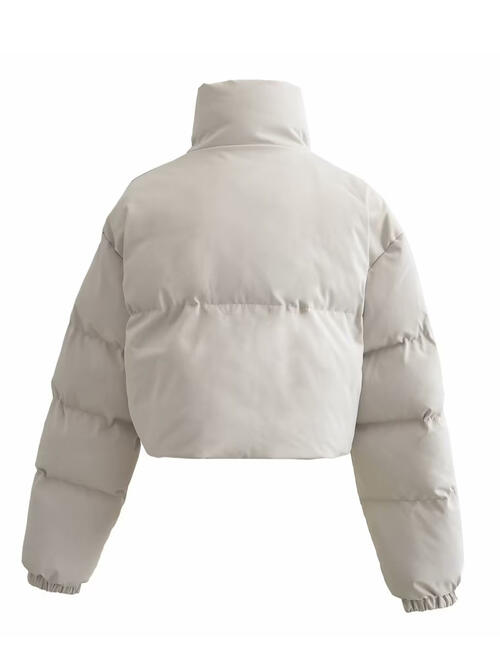SNAP & ZIP CLOSURE CROPPED WINTER PUFFER COAT in Multiple Colors