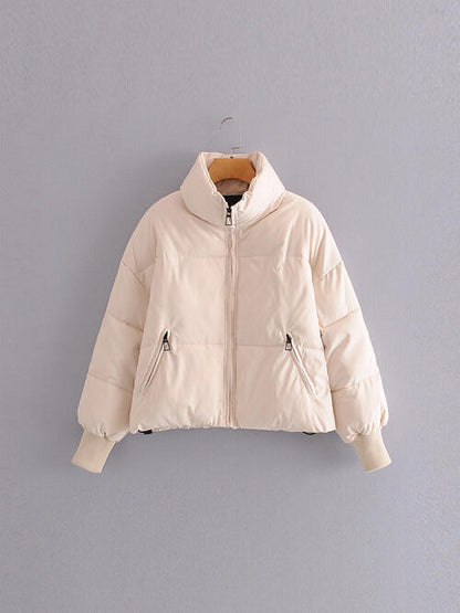 ZIP UP PUFFER COAT with CUFFED SLEEVES & ZIP POCKETS in Multiple Colors