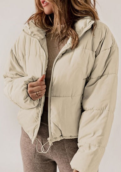 Ladies puffer coat with pickets in cream taupe or brick red 