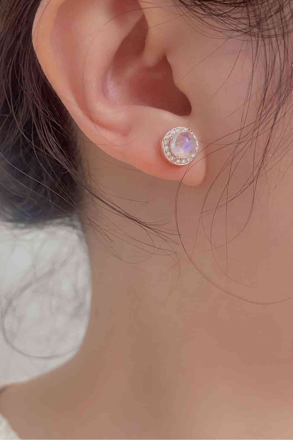 HIGH QUALITY NATURAL MOONSTONE IN ROSE GOLD PLATED STERLING SILVER STUD EARRINGS