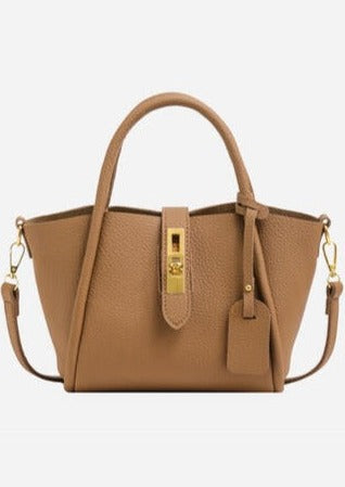 contrast pu leather crossbody hand bag in camel