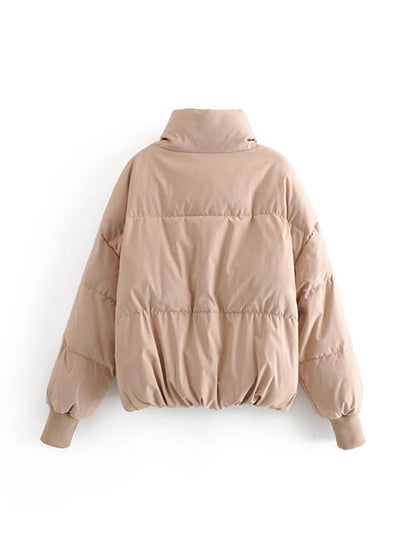 ZIP UP PUFFER COAT with CUFFED SLEEVES & ZIP POCKETS in Multiple Colors