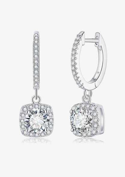 ADORED MOISSANITE HUGGIE DROP EARRINGS in Platinum Plated Sterling Silver 