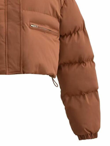 SNAP & ZIP CLOSURE CROPPED WINTER PUFFER COAT in Multiple Colors