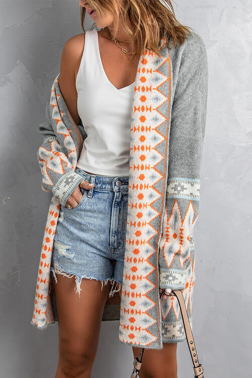 GEOMETRIC OPEN FRONT CARDIGAN STYLE DUSTER in Multiple Color combinations
