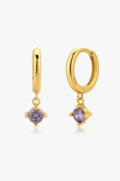 DROPPED ZIRCON HUGGIE EARRINGS in Platinum or Gold plated finish and Purple or White Moissanite