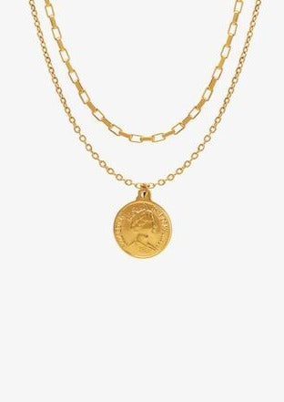 COIN CHAIN DOUBLE LAYER NECKLACE in 18K Gold Plated finish 