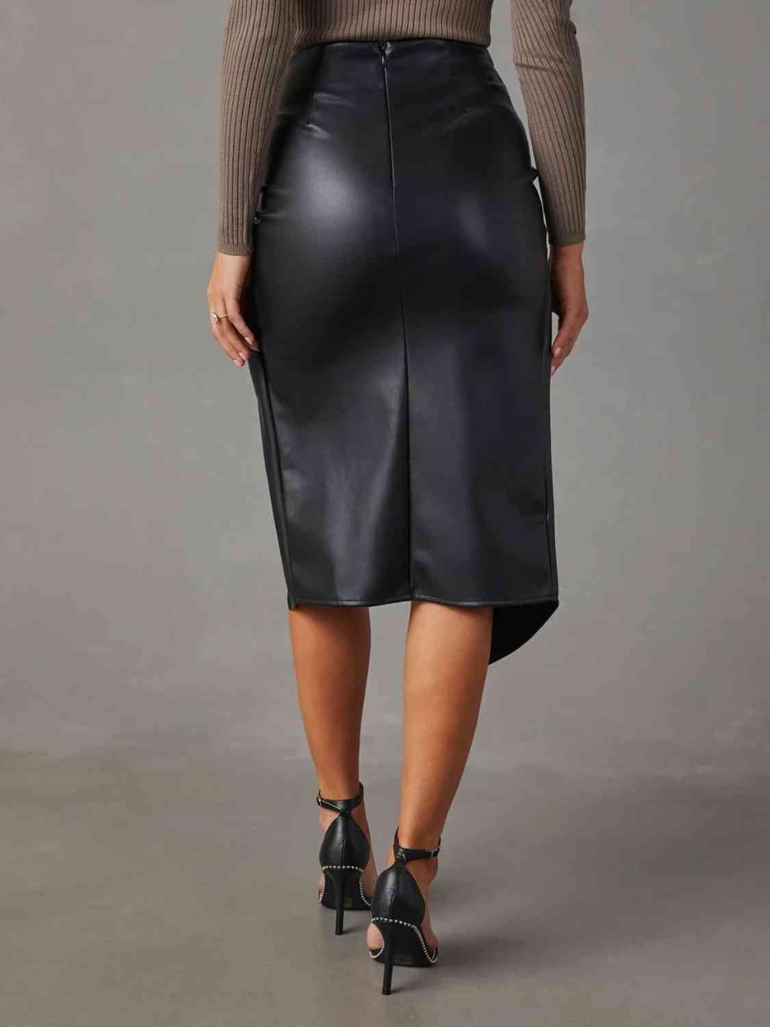 TWIST DETAIL HIGH WAISTED LEATHER LOOK SKIRT in Camel and Black
