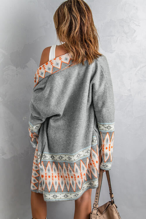 GEOMETRIC OPEN FRONT CARDIGAN STYLE DUSTER in Multiple Color combinations