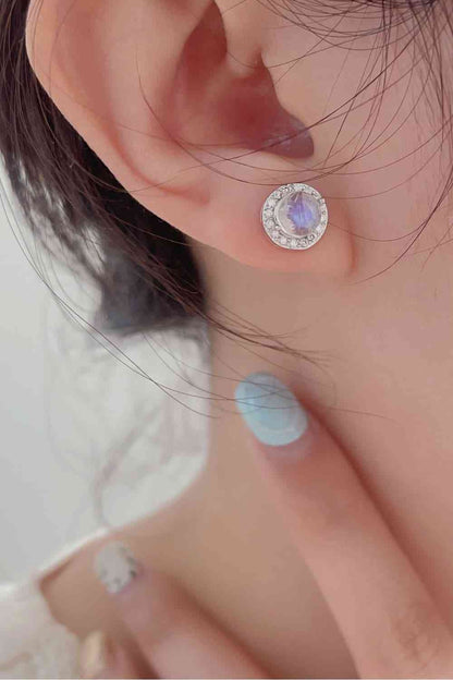 HIGH QUALITY NATURAL MOONSTONE IN ROSE GOLD PLATED STERLING SILVER STUD EARRINGS