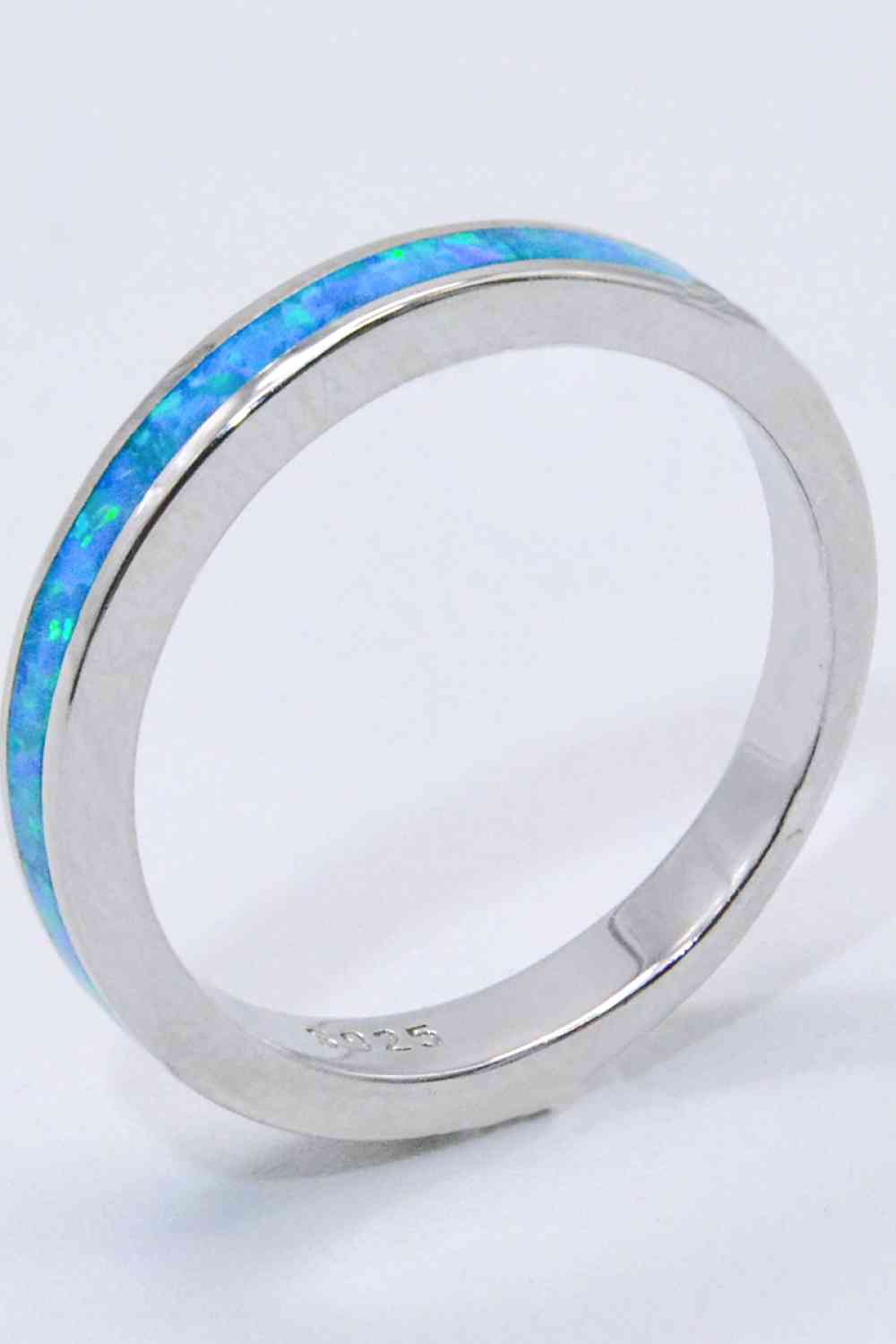 PLATNIUM PLATED 925 SILVER AND OPAL RING in Sky Blue